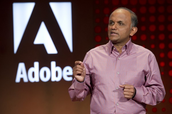 Shantanu Narayen, president and chief executive officer of Adobe, speaks during the Adobe Creative Cloud and Creative Suite 6 launch event, Monday, April 23, 2012 at the de Young Museum in San Francisco.  Photo/Adobe, Susan Goldman, handout.