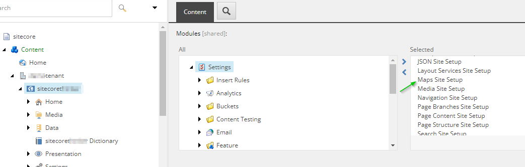 0 1 Maps Site Setup in the Site Module list
