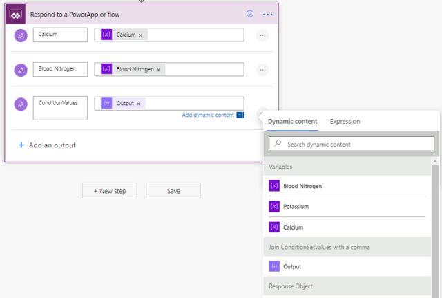 send output to powerapps