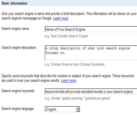 Custom Search Engine Basic Info