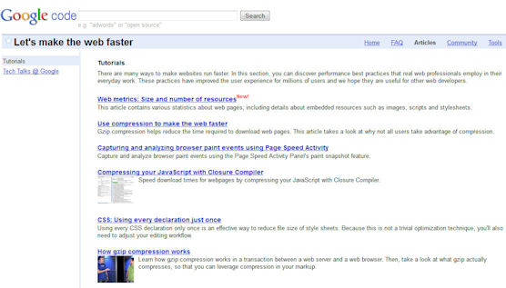 Google Code Articles of Speeding Up the Web