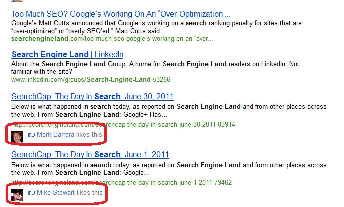 Facebook Likes in Bing SERPs