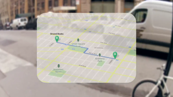 View of directions projected onto Google Glasses