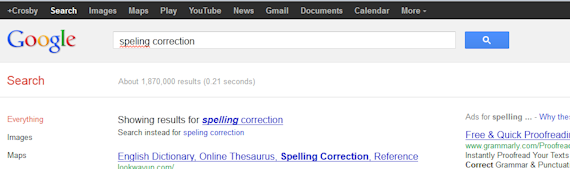 Spelling Corrections in Google