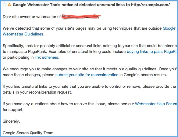 Webmaster Unnatural Links Notice