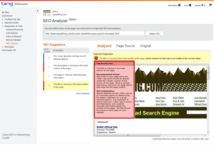 Bing Webmaster Tools SEO Analyzer
