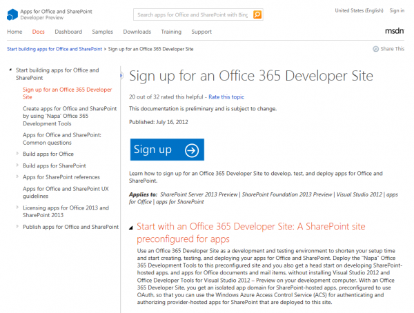 Office 365 Preview Sign Up