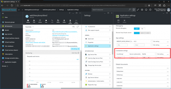 AzureWebAppARMTemplateConnectionStringsScreenshot