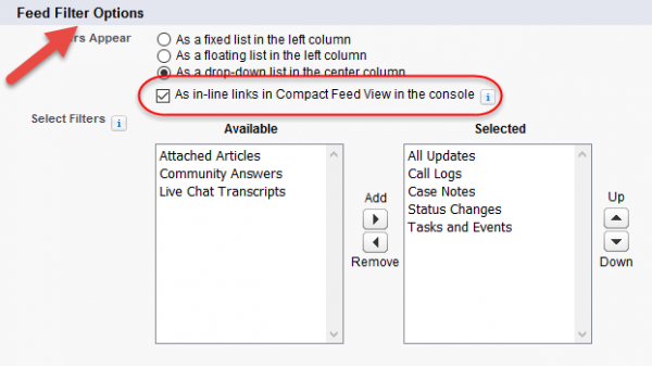 Service Console Feed Filter Options