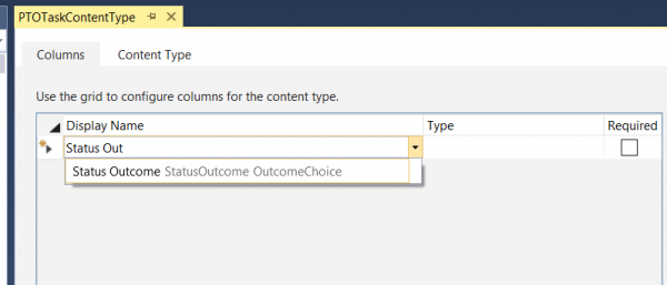 Content Type- Add outcome choice column