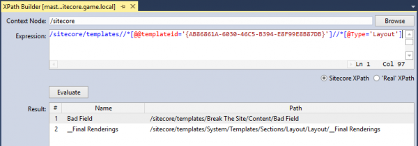 The xpath query shows which tempalte is using the "Layout" field type.