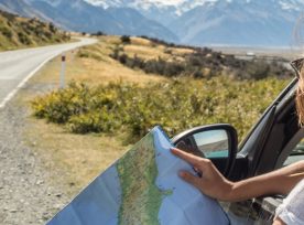 Portrait Of Young Woman In Car Looking At Map