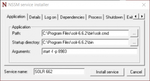 Solr Service Configuration for NSSM