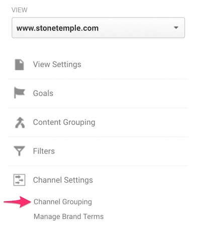 Channel Grouping Function in Google Analytics screenshot