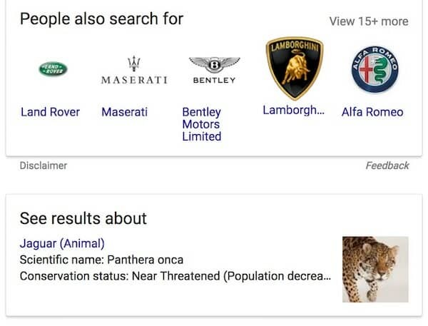 Example of a disambiguation box in Google search