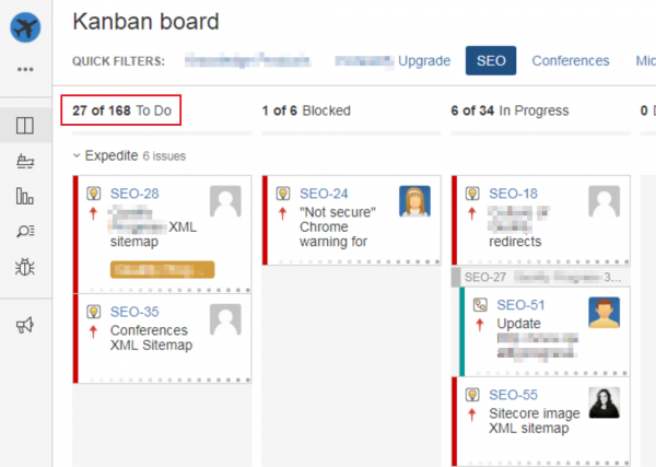 JIRA Kanban SEO board