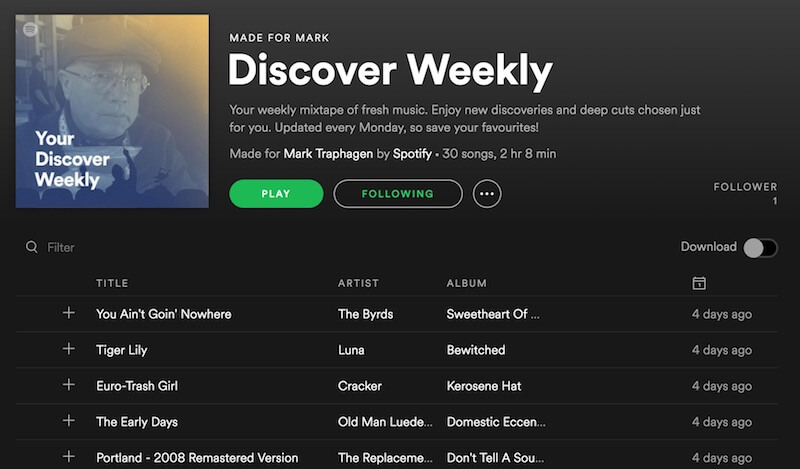 Spotify Discover Weekly playlist