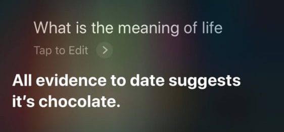 Siri returned a joke for what is the meaning of Life Screenshot 