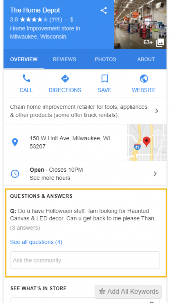 home depot google q&a local knowledge graph mobile