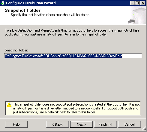 MSSQL Distribution Agent – Snapshot Folder & Path.