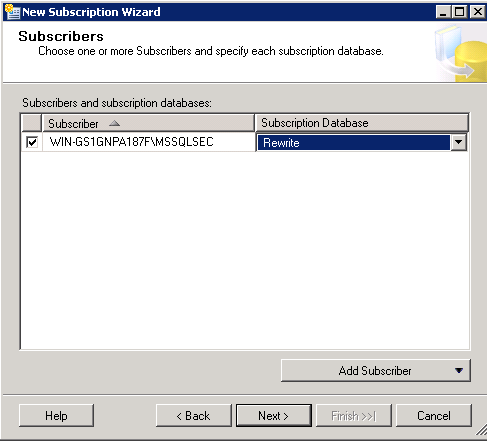MSSQL Distribution Agent – Configure Subscription Database B.