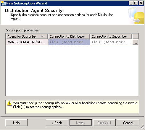 MSSQL Distribution Agent – Configure Subscription Security A.