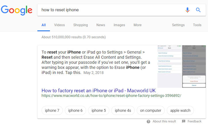 screenshot of Featured Snippet example