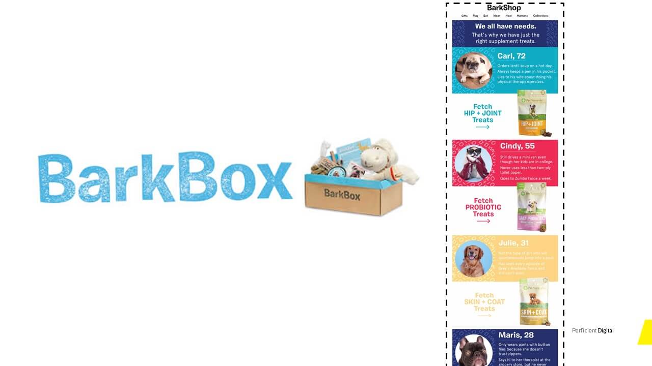 A screenshot of different persona of Barkbox customers