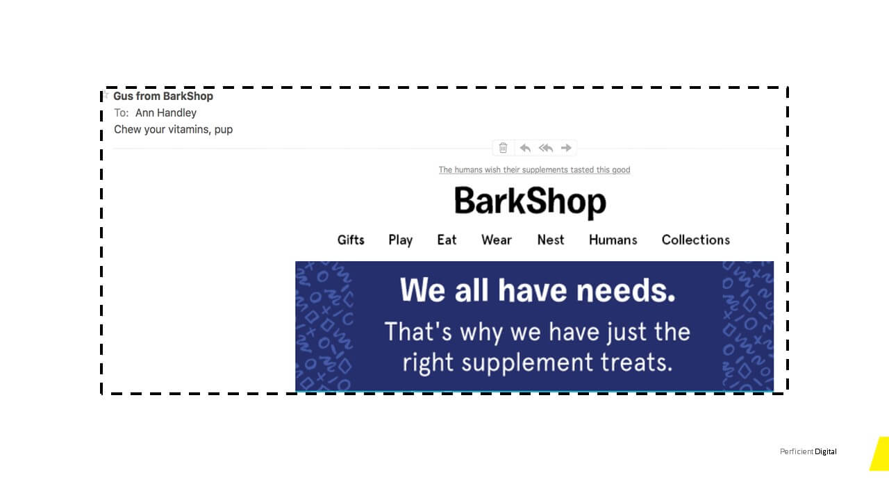A screenshot of a personalized email from Barkshop