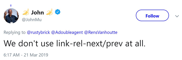 Google's John Mueller Confirms that Google doesn't use link-rel-next/prev