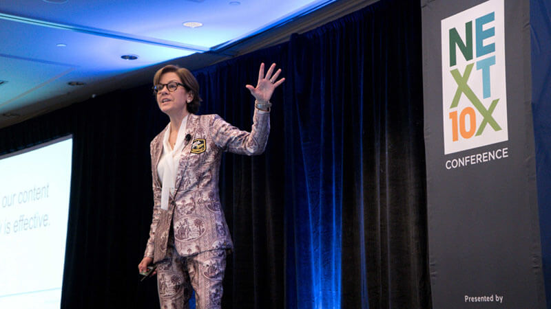 Ann Handley Speaking on stage at Next10 2019 in Boston, MA