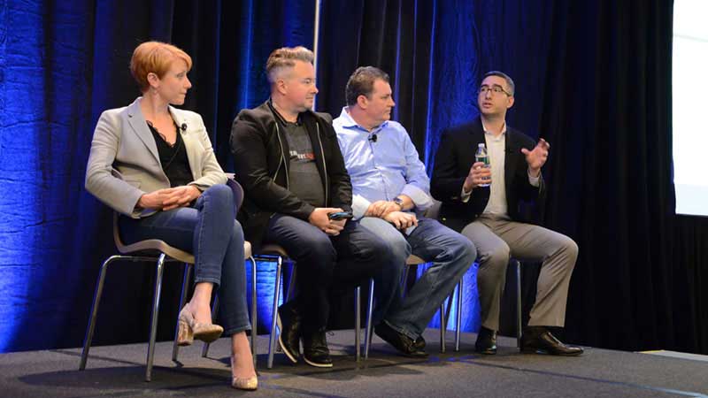 Four panelists discussing at Next10x Conference in Boston, MA in 2019