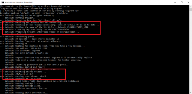 screenshot of the ongoing "vagrant up" operation