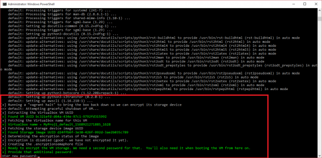 screenshot of VM encryption process