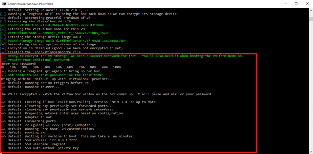 screenshot of the second vagrant up operation