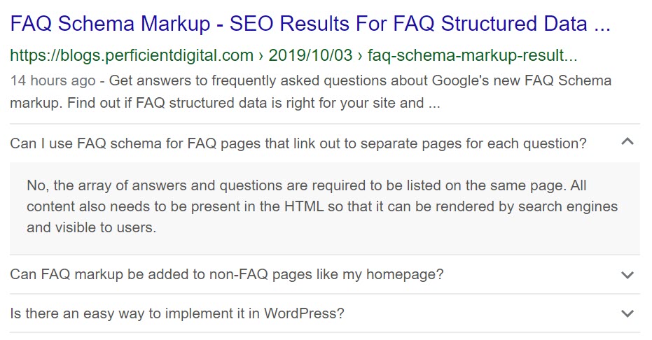 Perficient FAQ schema rich result