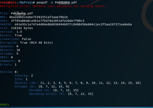 screenshot of command line peepdf