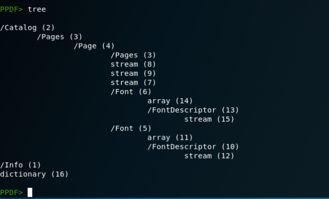 screenshot of command line peepdf