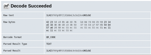 screenshot of decoded QR code