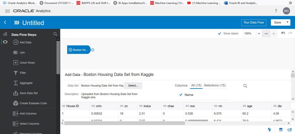 Data Flow First Screen For Training Model