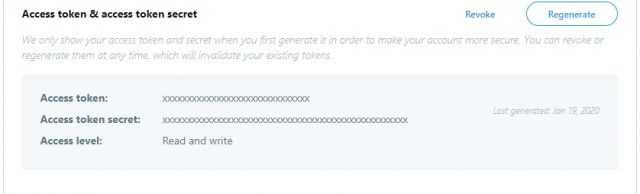 Twitter – Access token: