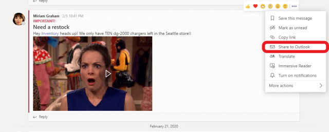 Teams Updates- Share to Outlook 1
