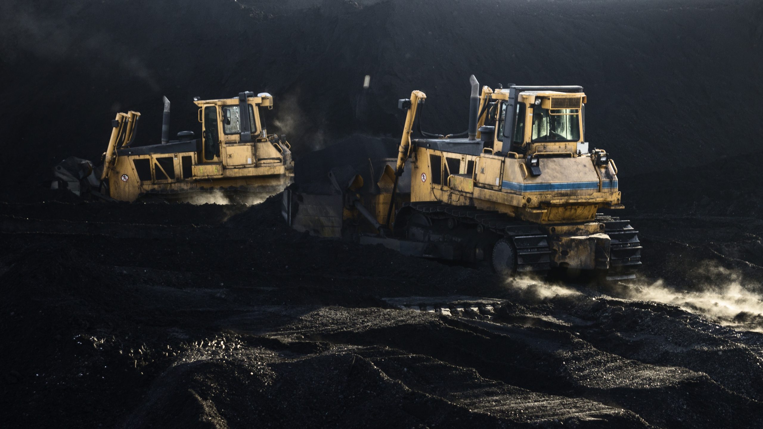 Two Excavators Are Working, Dirty Job, Mud