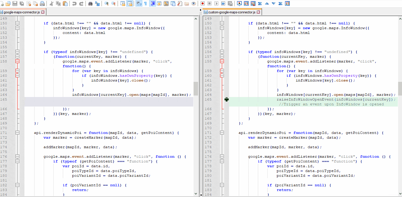 Difference Between Original And customized Google Maps Connector.js