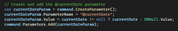 EF Core stored procedure command parameters