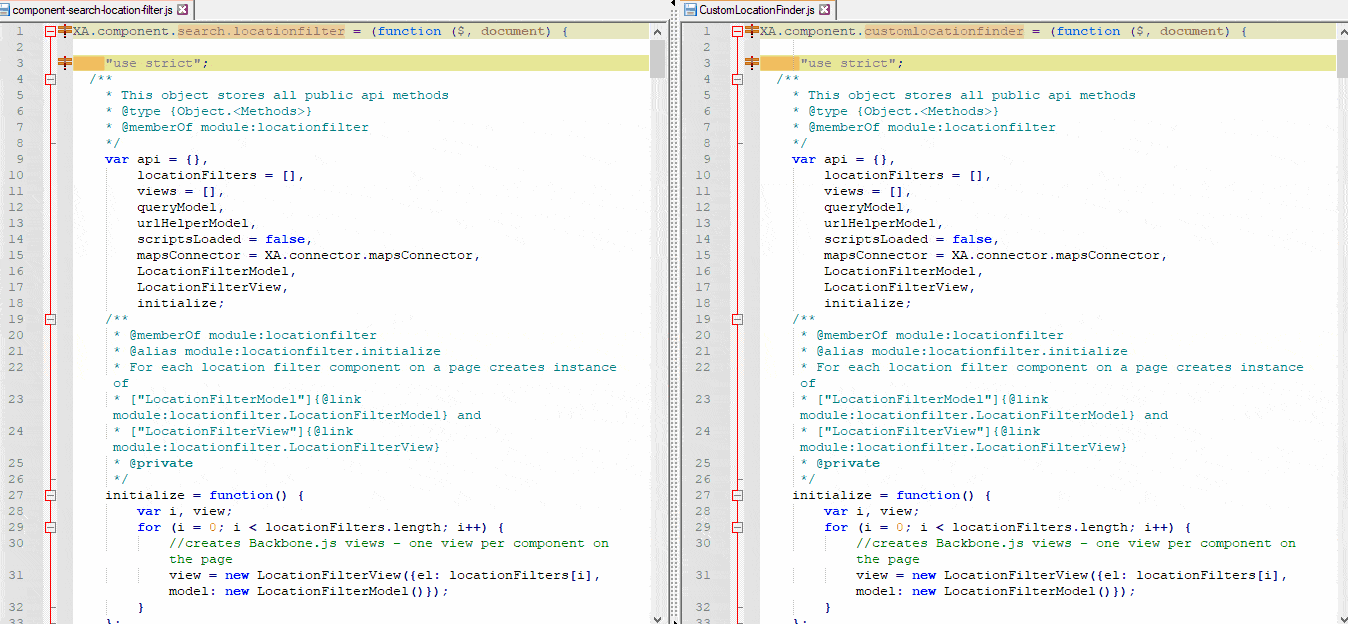 Custom Location Finder JS difference