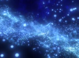 Abstract Blue Glowing Flying Waves Of Energy Particles Futuristic High Tech Background