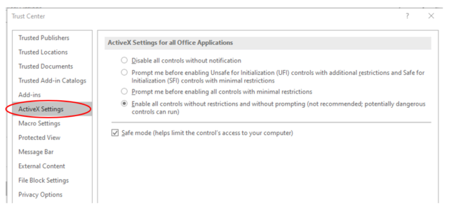 Activex Settings