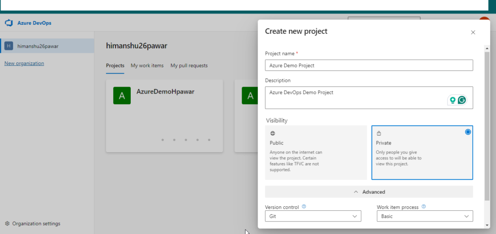 Azure Devops Create Project