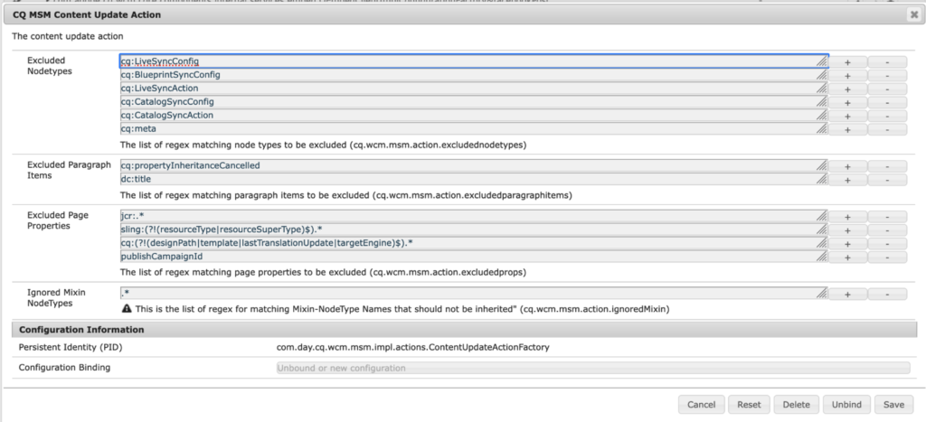 Cq Msm Content Update Action Osgi Configuration Issue